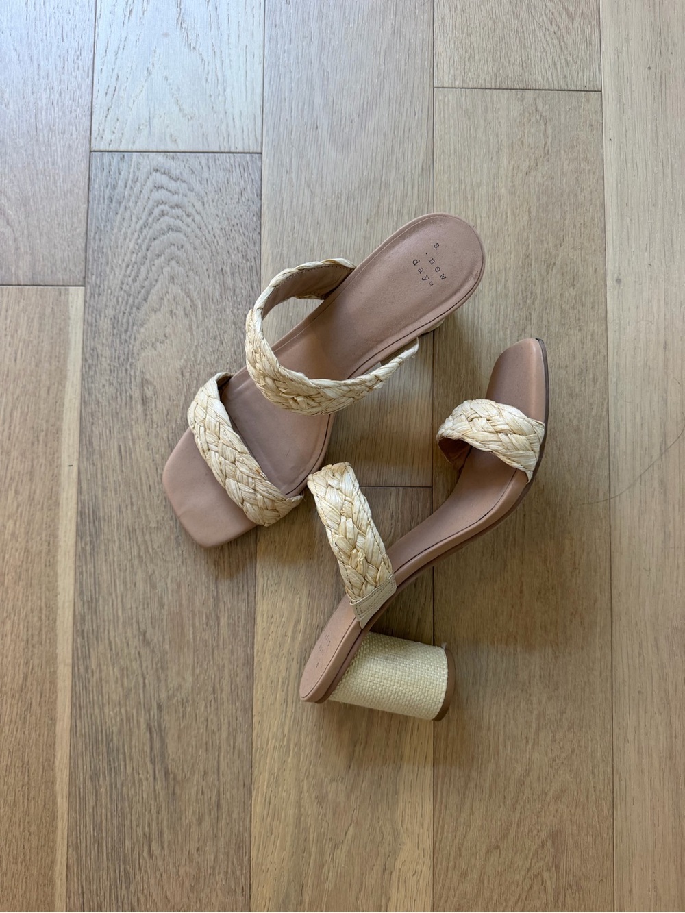 Braided Straw Double-Strap Block Heel Sandals - A New Day